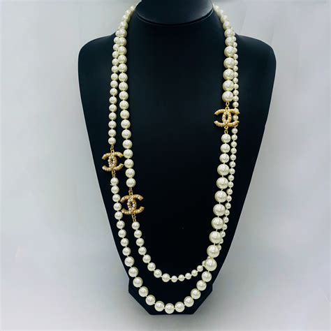 black crystal chanel necklace|long Chanel necklace with pearls.